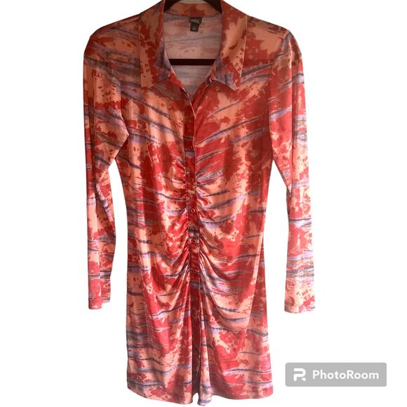 Wild Fable sheer multicolor long sleeve button front collared dress Size small - Picture 1 of 6